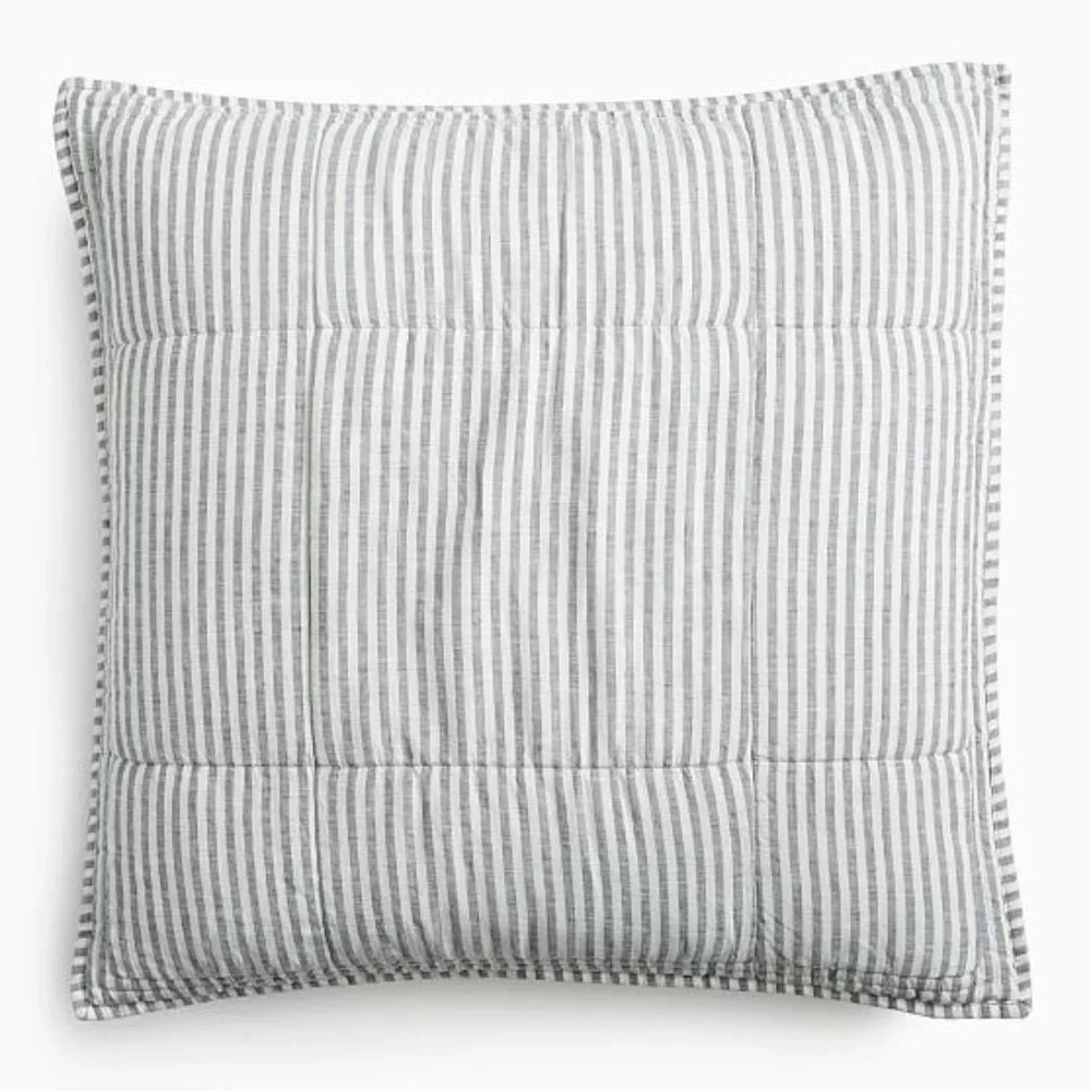WEST ELM European Linen Classic Stripe Set of 2 Euro Shams, Slate Stripe